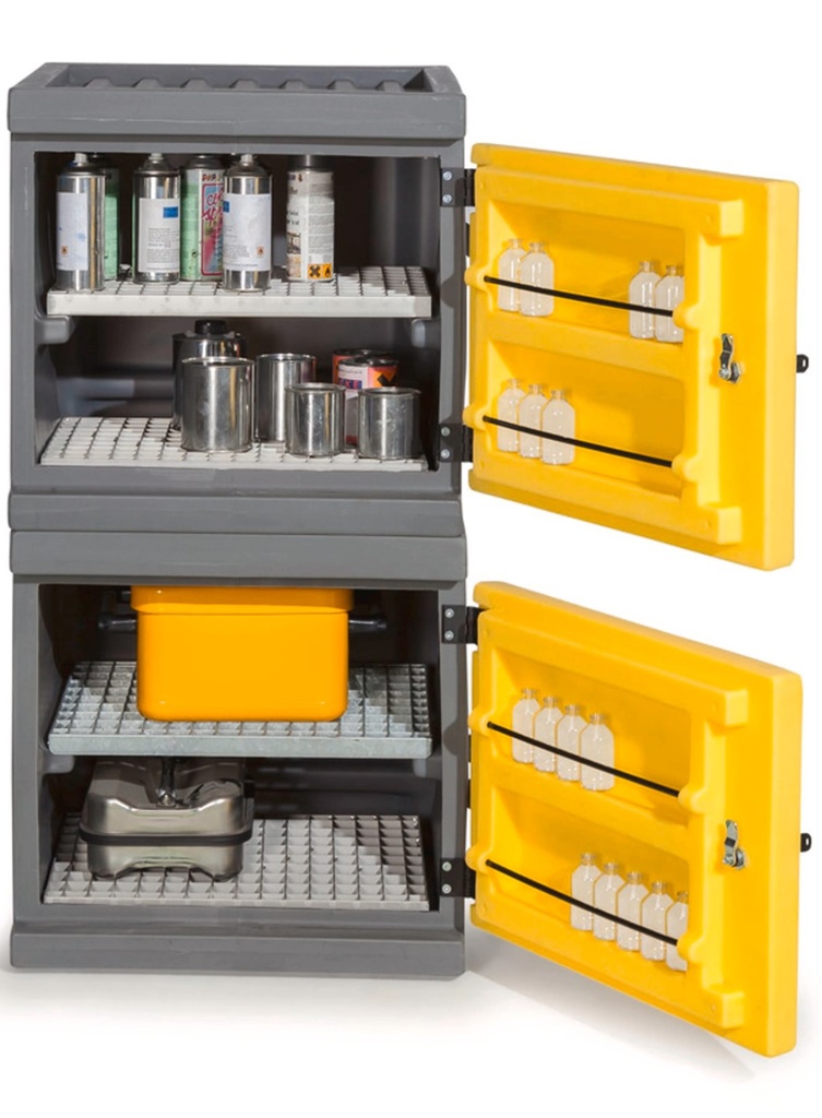 PolyStore-Mini omara za shranjevanje kislin in baz, širina 60 cm,1 drsni pladenj in 1 perforirana pocinkana polica