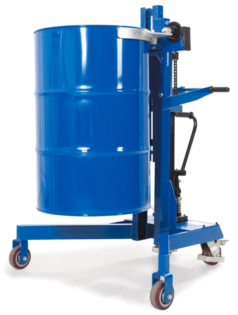 Dvižni voziček za sode Eco, višina dviga 0-500 mm, podvozje v obliki črke V, za 200-220 l kovinske in plastične sode