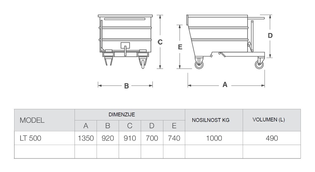 Prekucni zabojnik na kolesih LT 500 | 490 l.