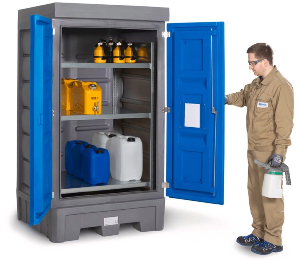 PolySafe odlagališče za nevarne snovi | z jeklenimi policami in vrati za majhne posode | 2060x1140x1050 mm
